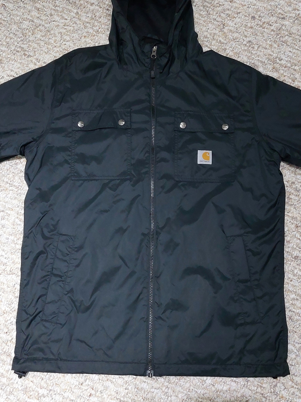 Carhartt Rockford Men’s Black Hooded Raincoat with Chest Pockets